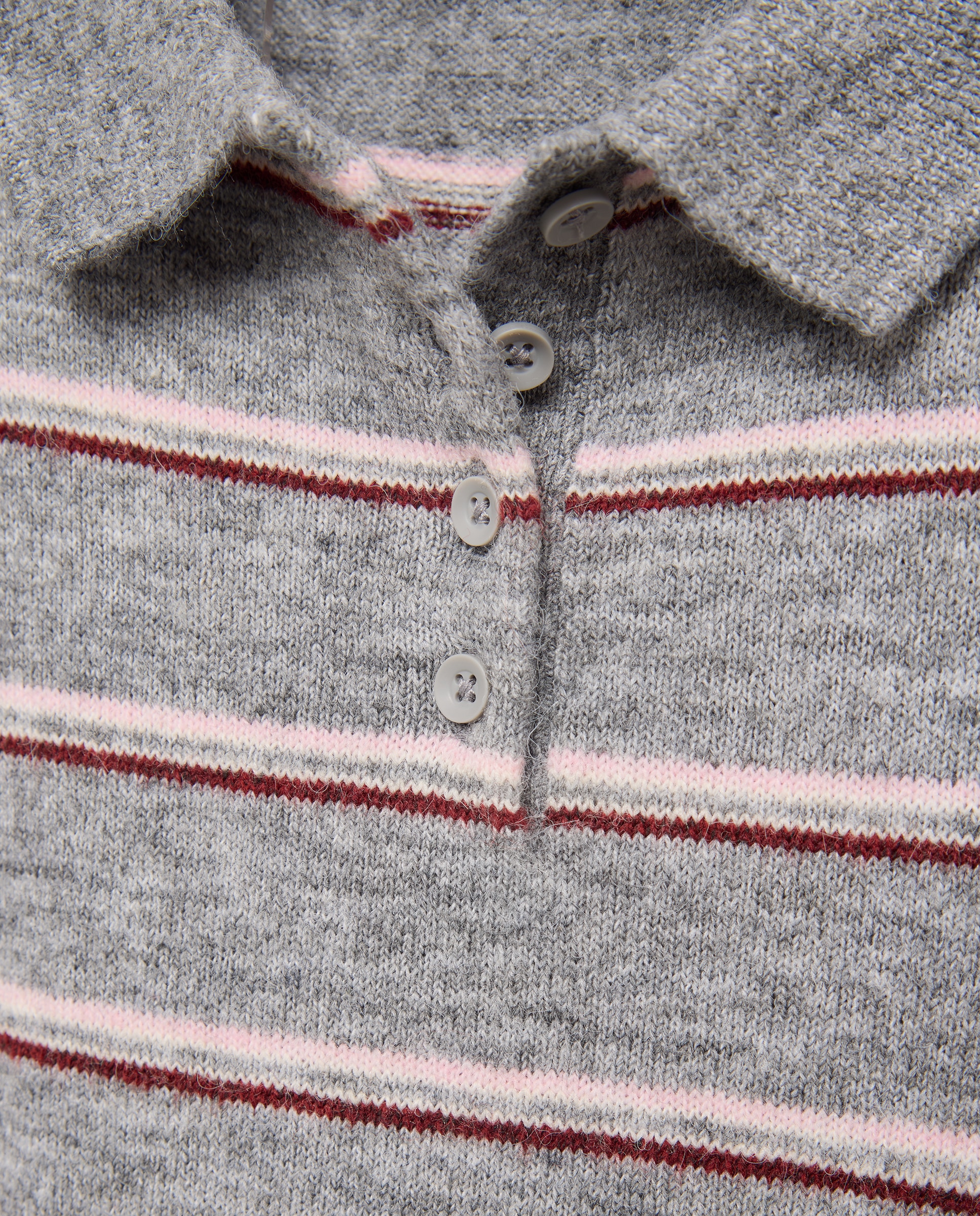 Camisola de Malha às Riscas com Colarinho de Polo Cinzento-claro-6