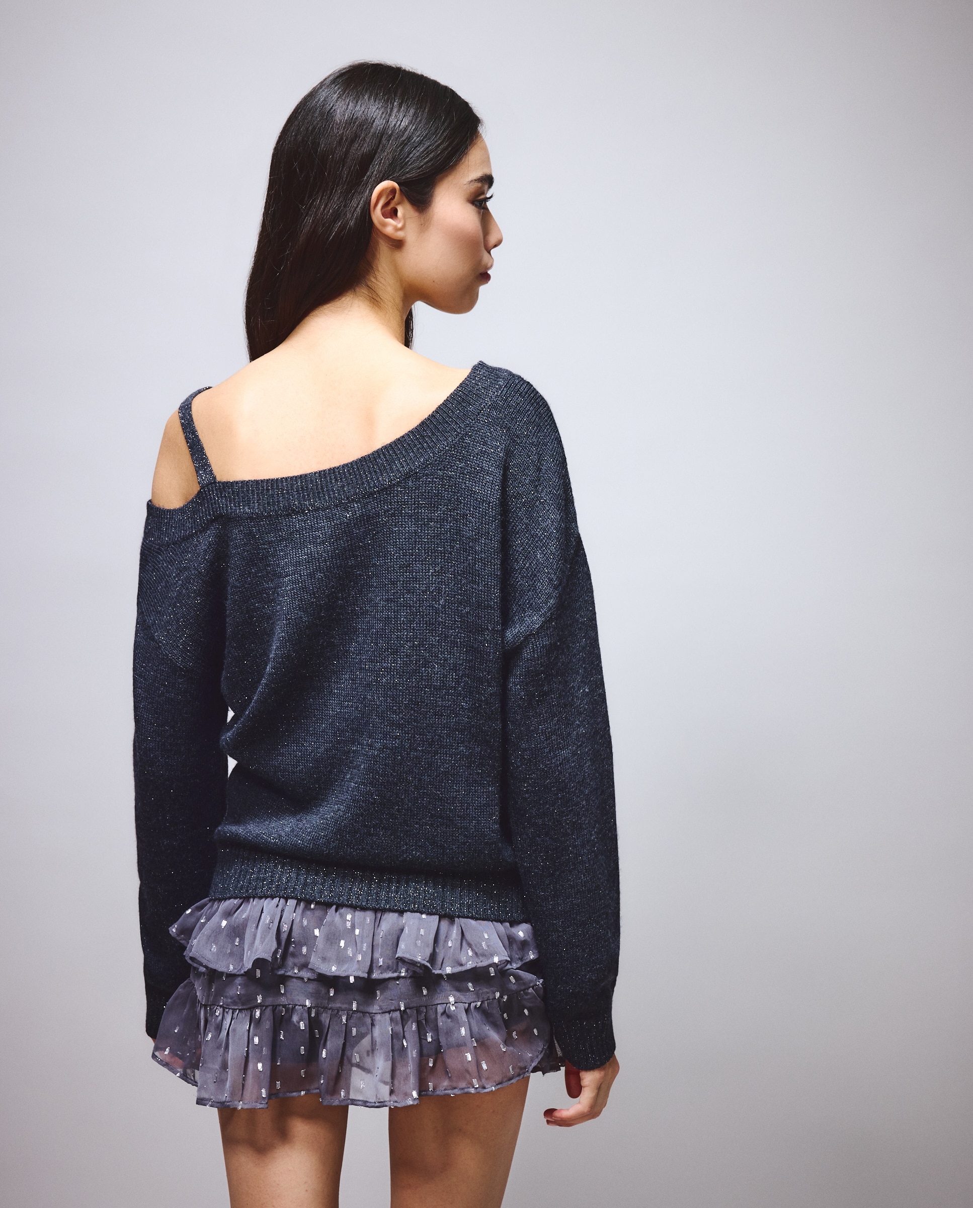 Jersey de mujer con hombro caído y lúrex - Green Coast - 830 Antracita 830 Antracita-3