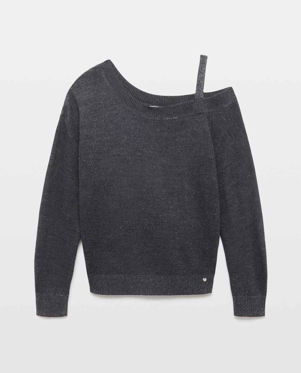 Imagen 0 de Jersey de mujer con hombro caído y lúrex 830 Antracita