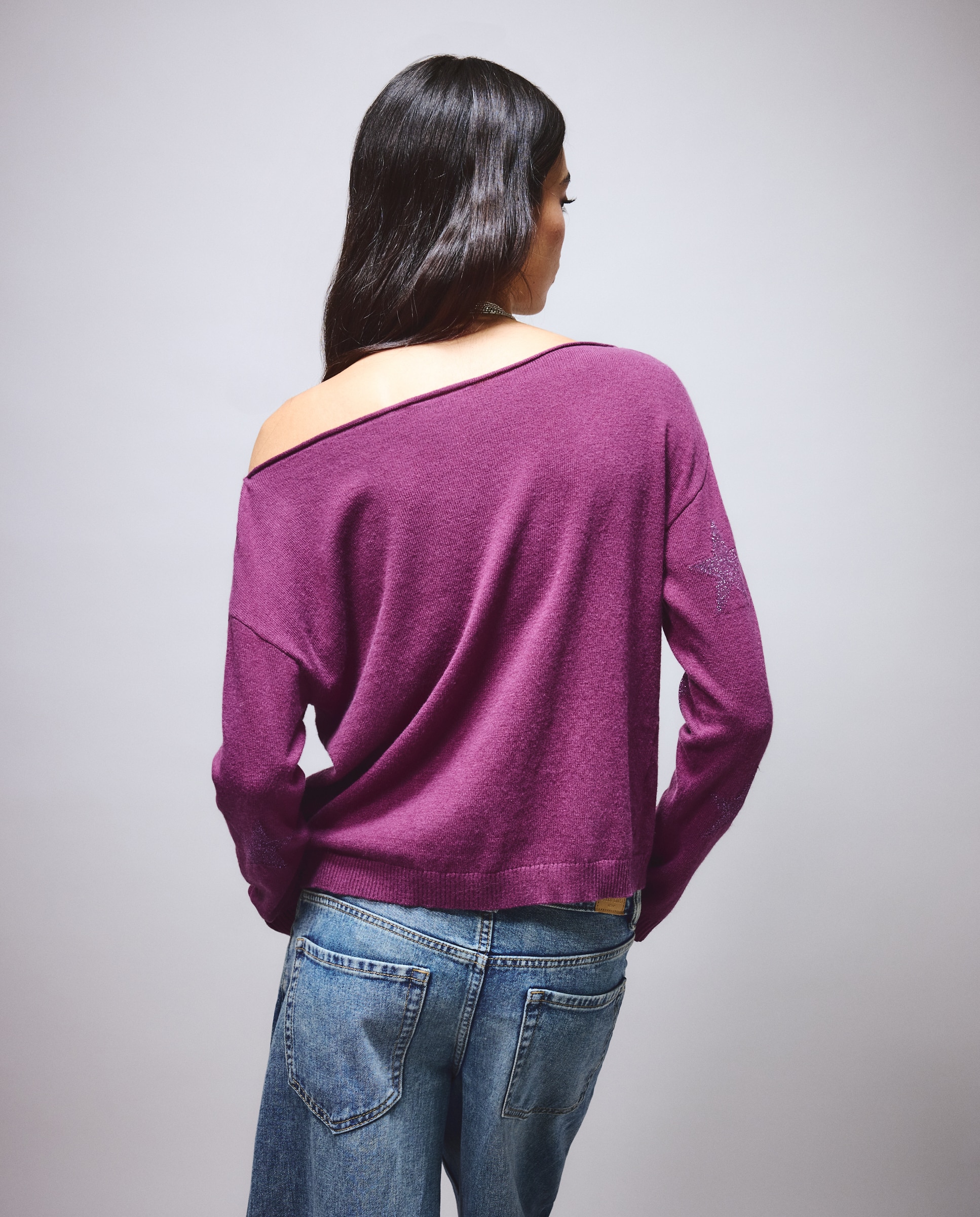 Jersey con estrellas y cuello barco de mujer - Green Coast - Ciruela Ciruela-3