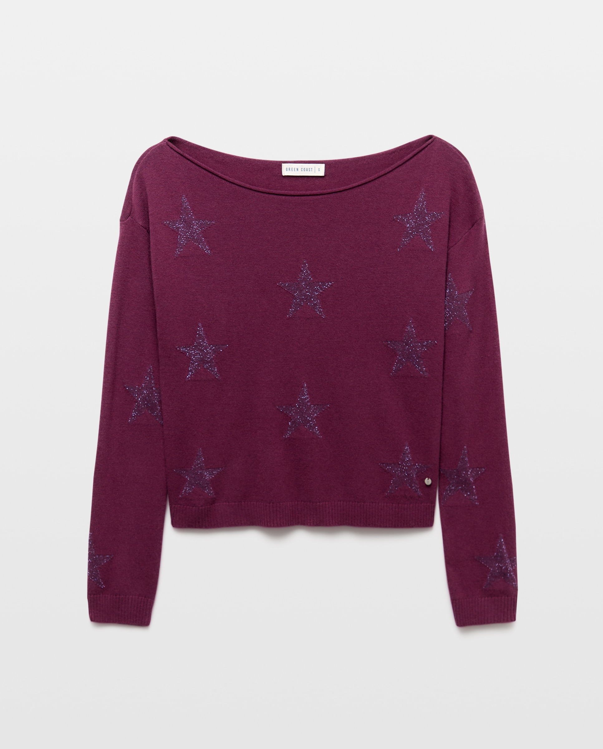 Jersey con estrellas y cuello barco de mujer - Green Coast - Ciruela Ciruela-4