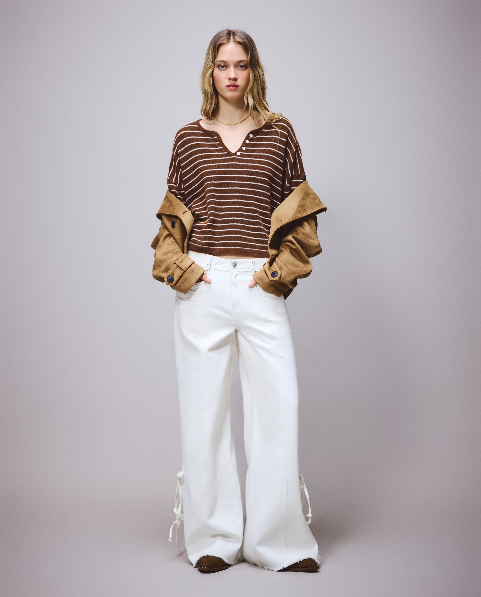 Camisola de Malha com Gola Tipo Padeiro Toffee-2