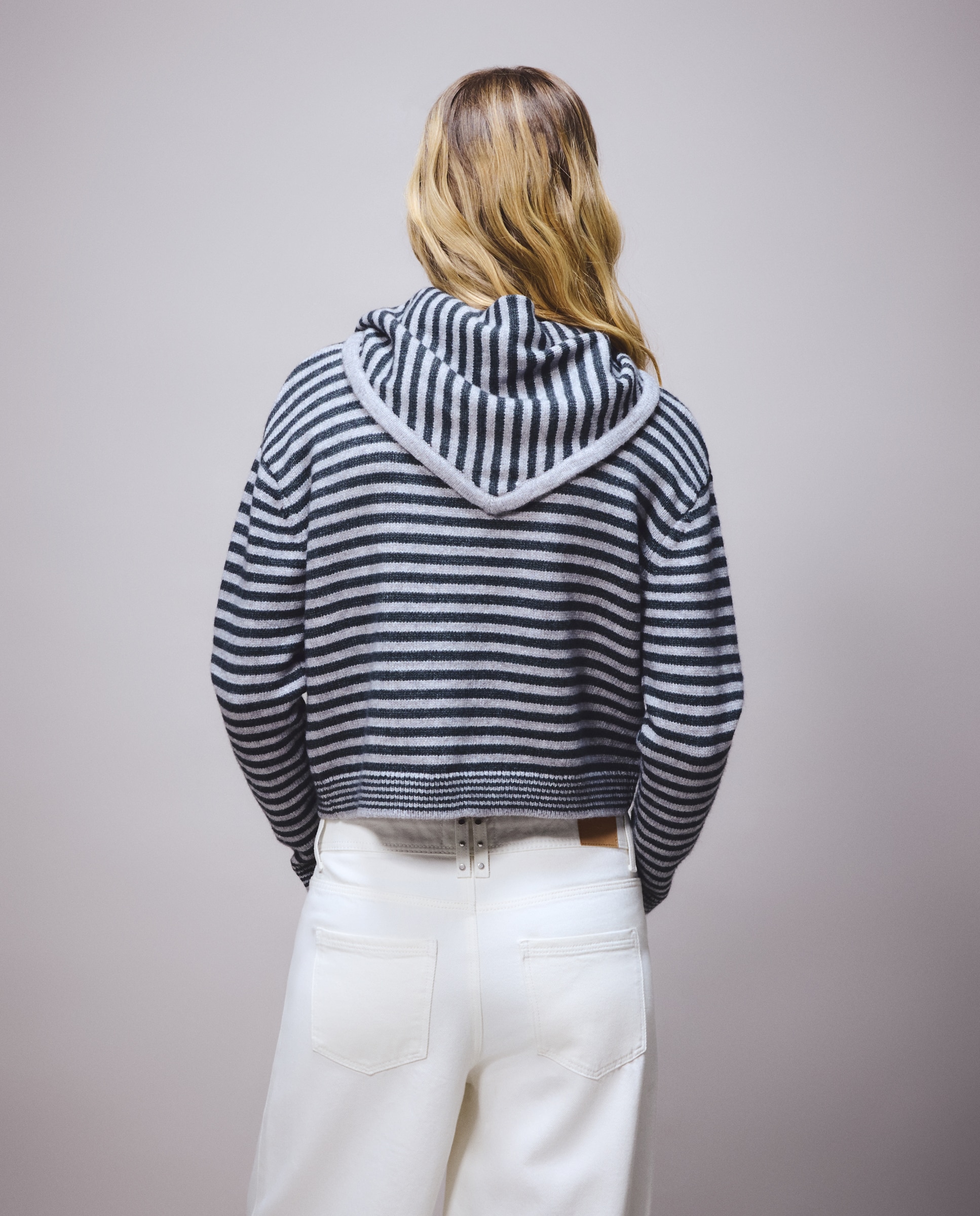 Cardigan com Lenço às Riscas Cinzento-claro-3