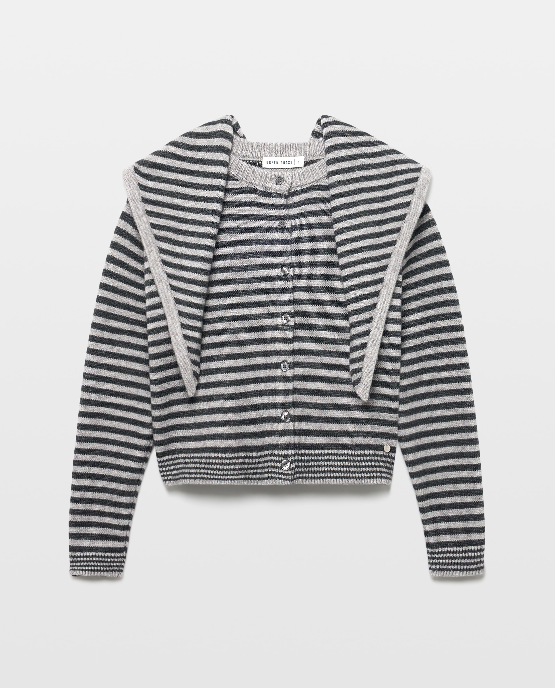 Cardigan com Lenço às Riscas Cinzento-claro-5