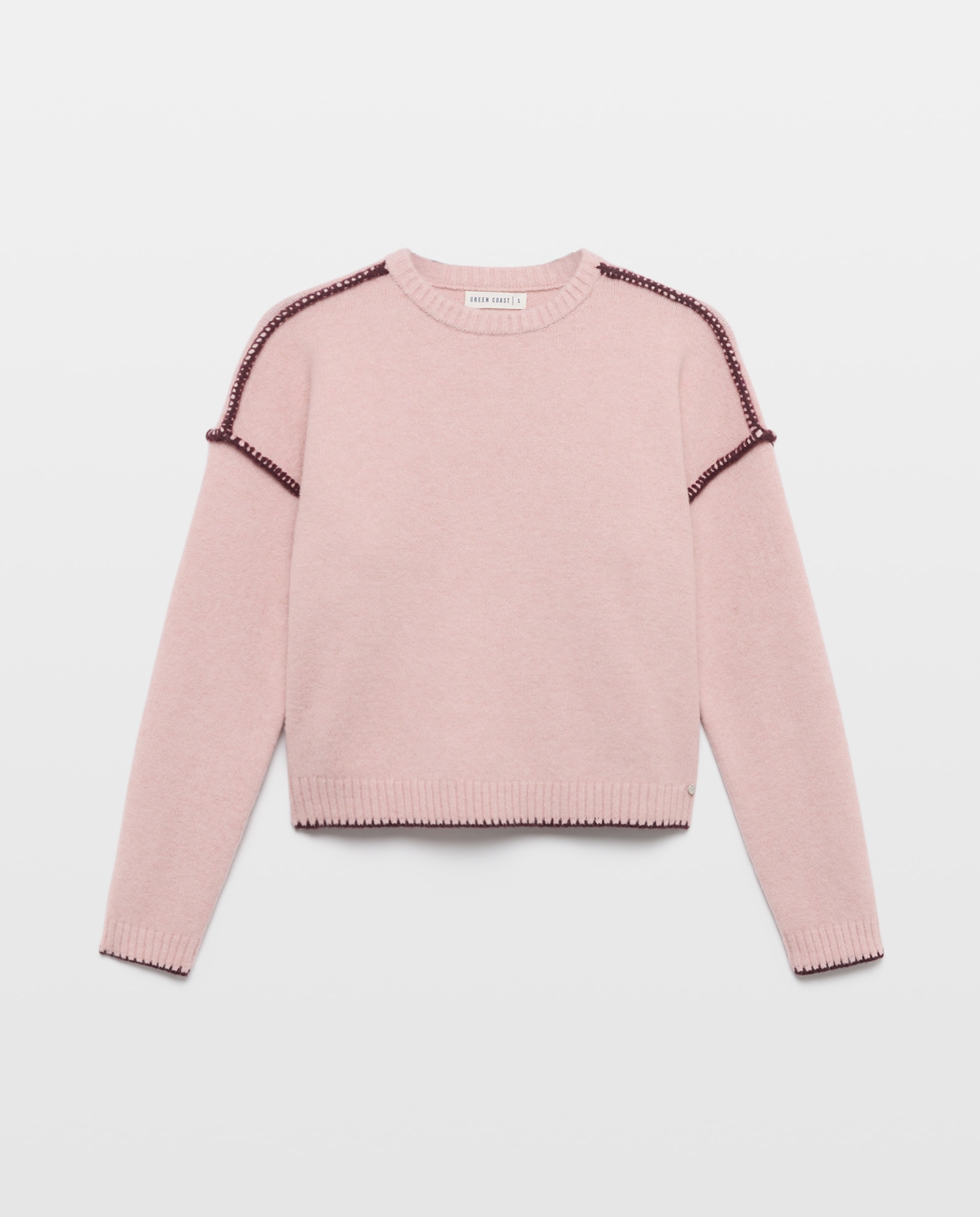Camisola de Malha Lisa com Manga Comprida 220 Rosa Pálido-4