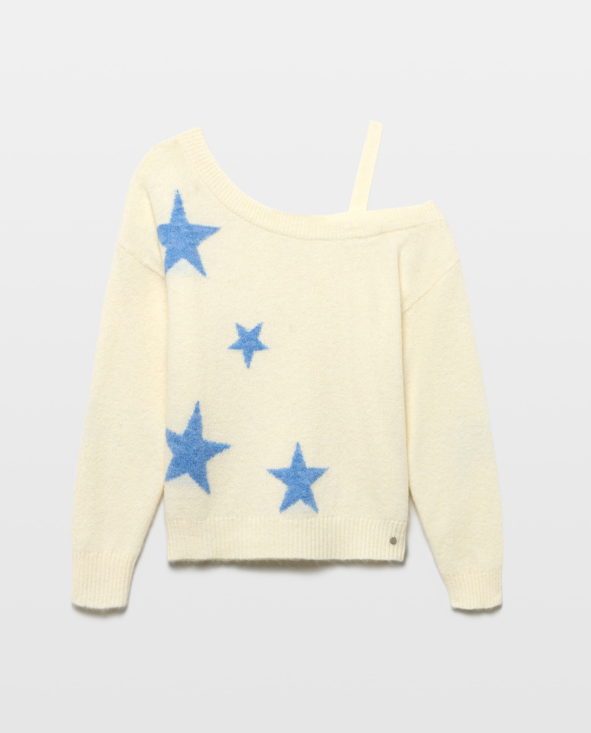 Camisola de Malha de Ombro Caído com Estampado 120 Cru-4