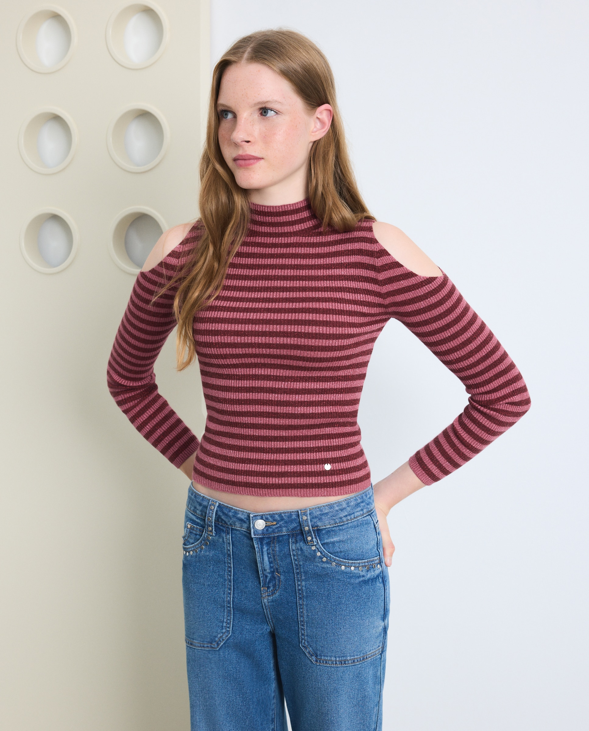 Jersey cut our rayas canalé mujer - Green Coast - Burdeos Burdeos-1