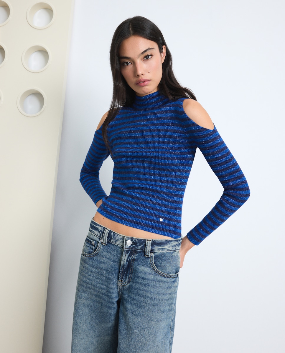 Imagen 0 de Jersey cut our rayas canalé mujer 440 Azulón
