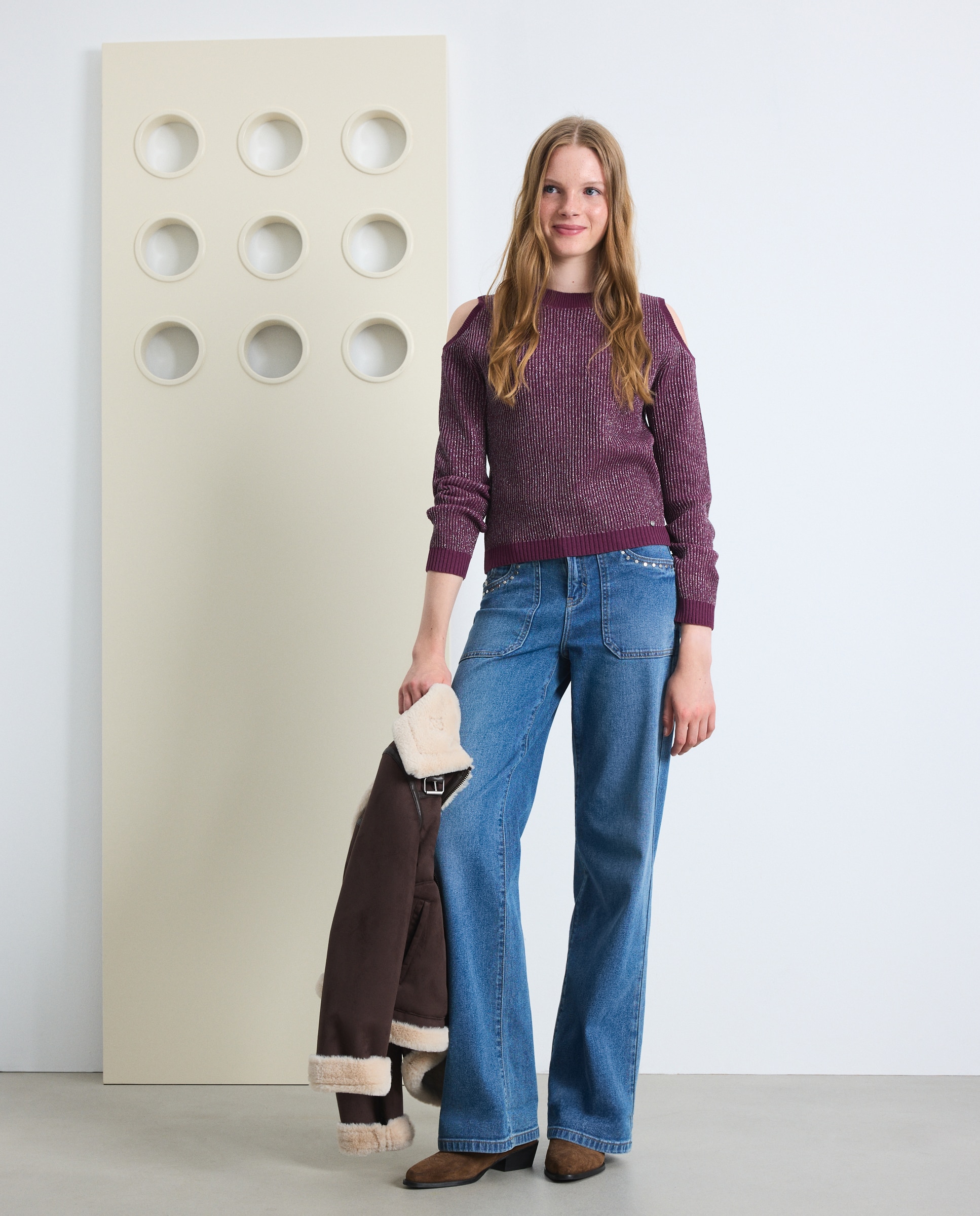 Jersey cut out chenilla de mujer - Green Coast - Ciruela Ciruela-2