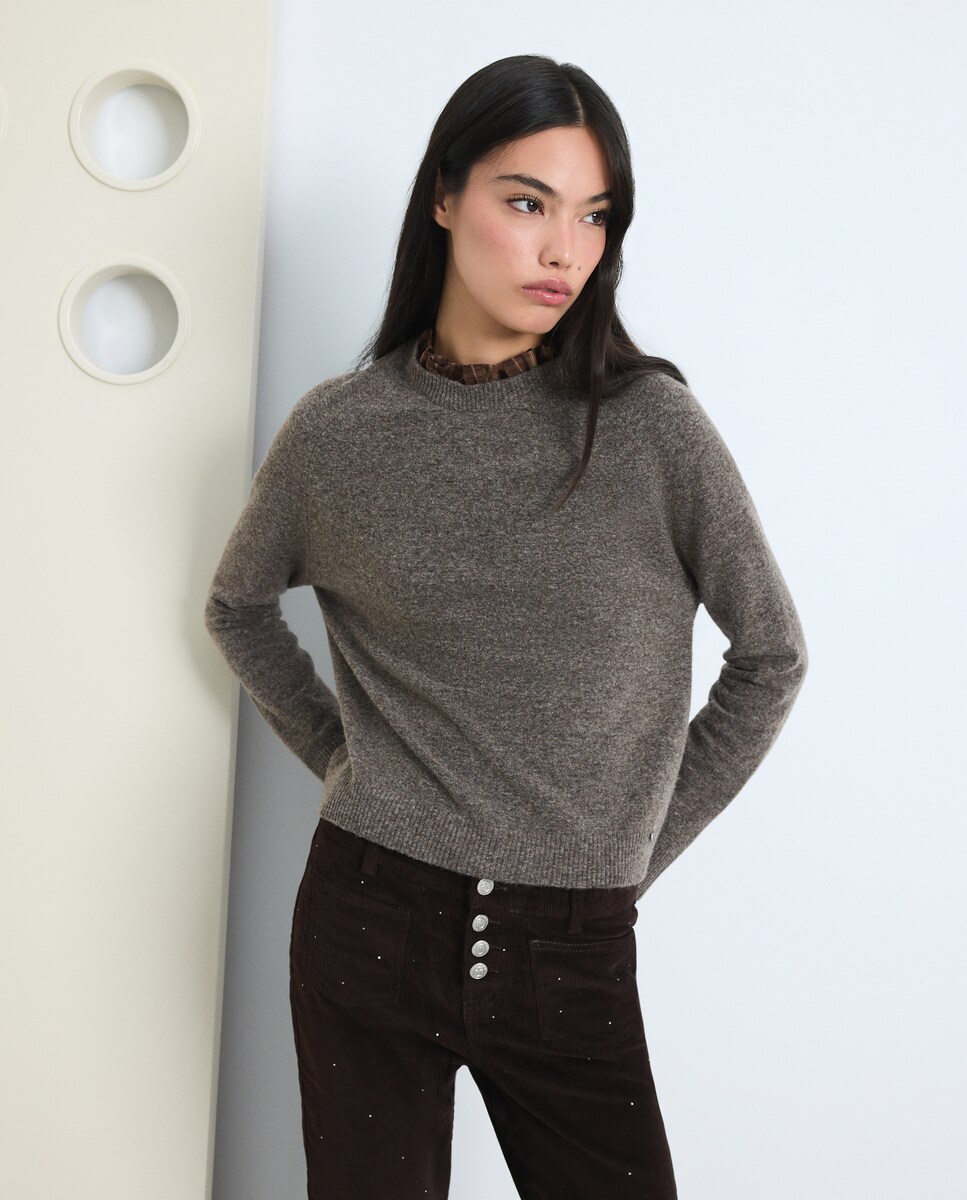 Imagen 0 de Jersey de mujer con cuello camisero Marrón
