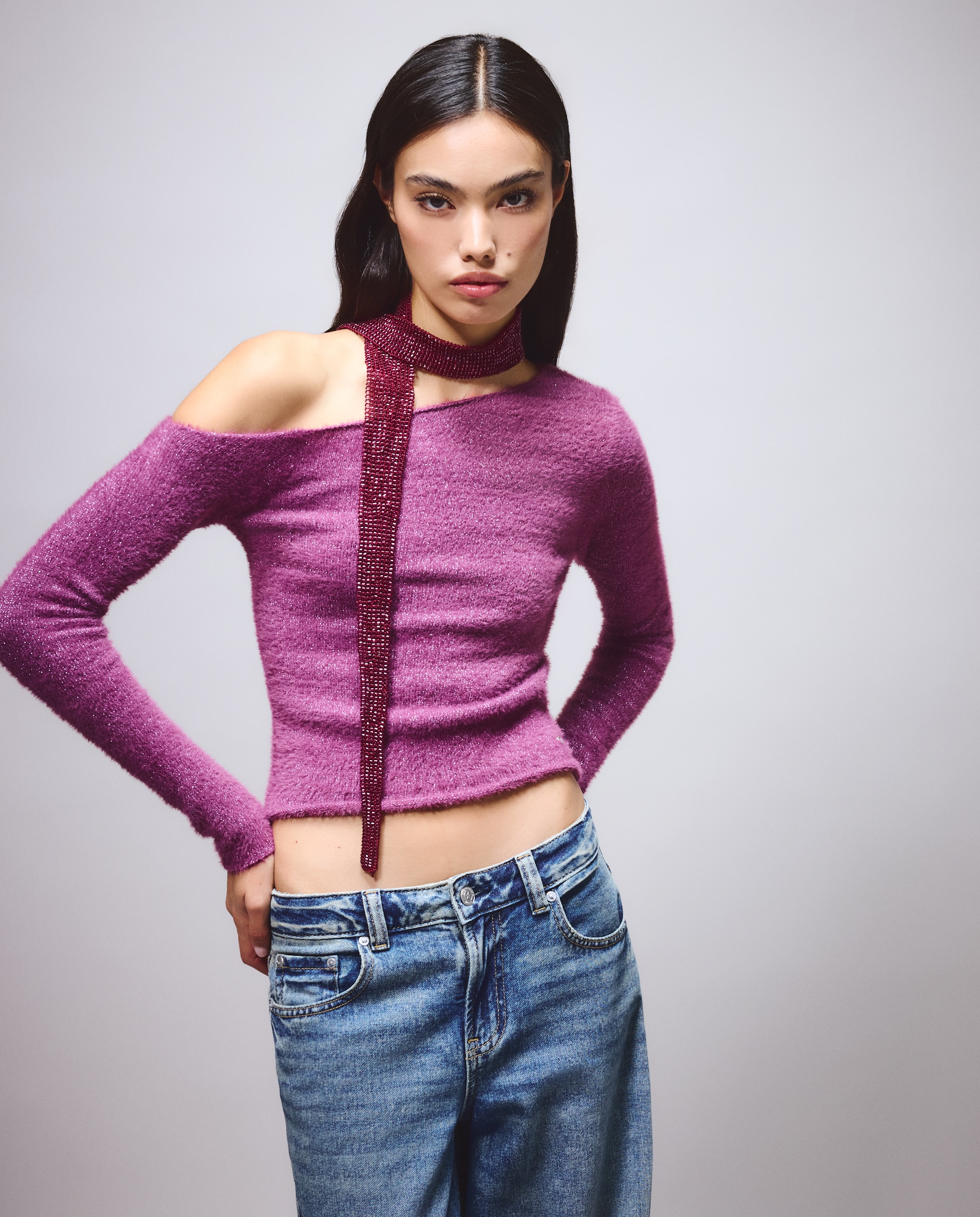 Jersey rombo lurex mujer - Green Coast - Ciruela Ciruela-1