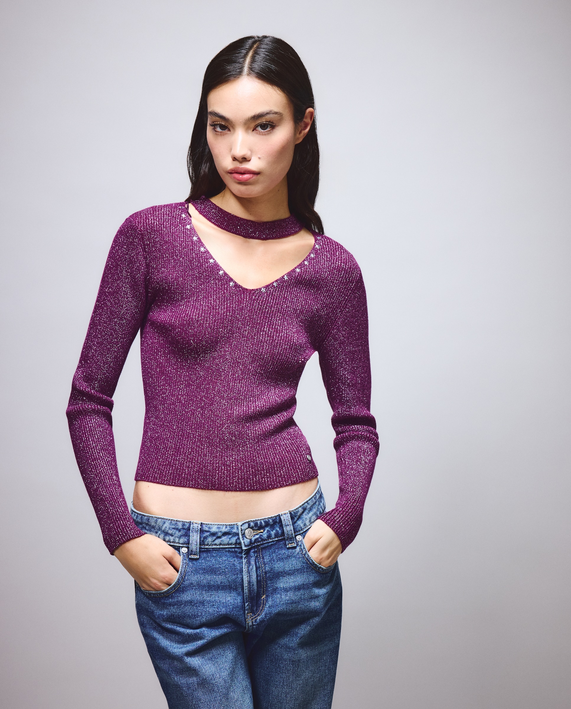 Jersey cuello tachas - Green Coast - Ciruela Ciruela-1