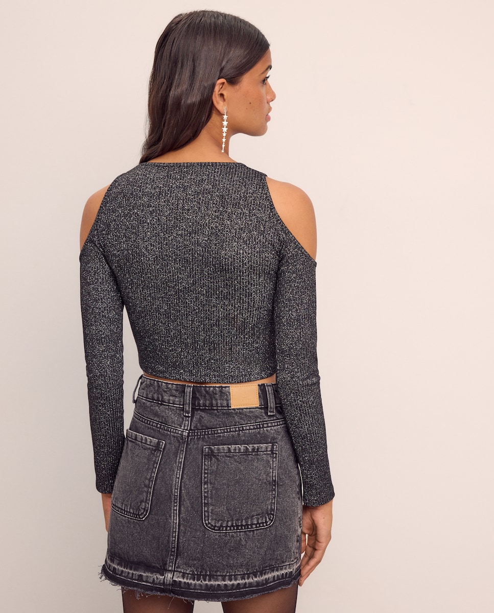 Camisola de Manga Comprida Cut Out Preto-3