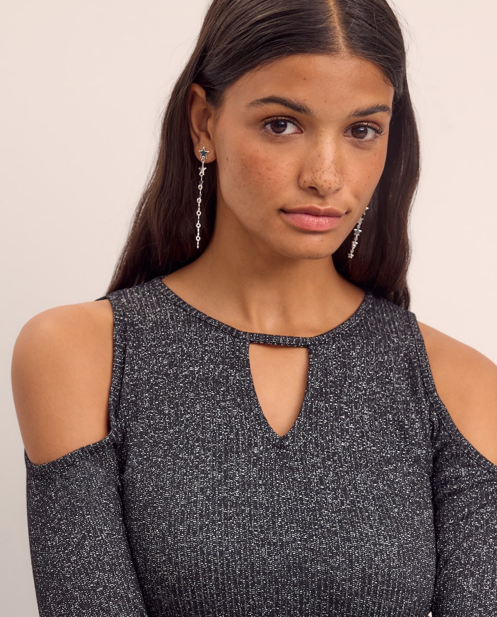 Camisola de Manga Comprida Cut Out Preto-4