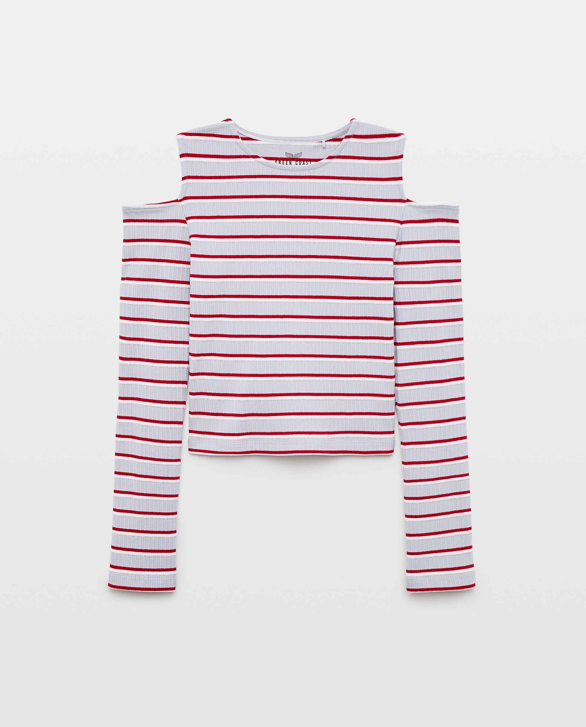 Imagem 0 de T-shirt com Cut Out e Fio Metalizado às Riscas