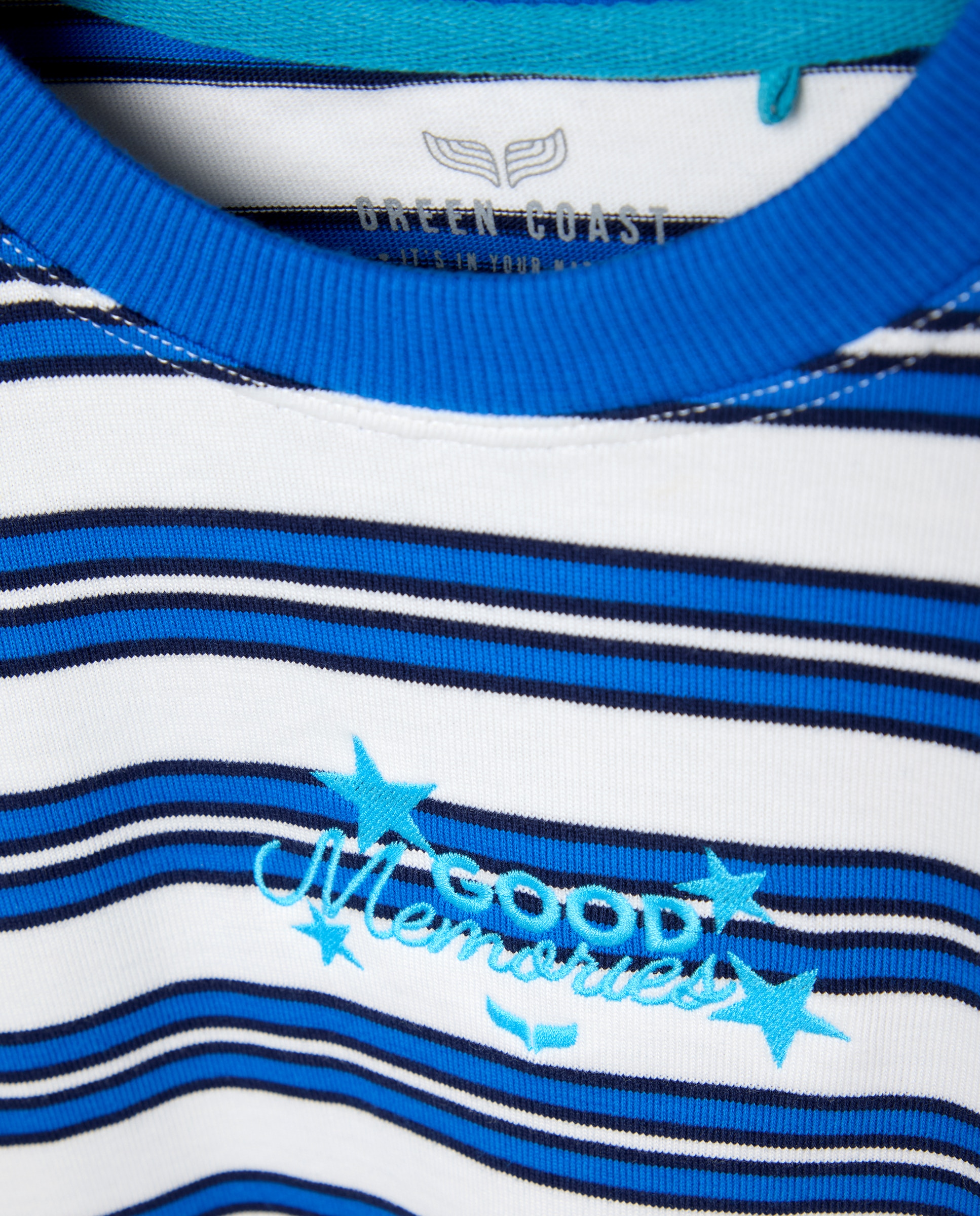 T-shirt de Algodão às Riscas com Estampado Gráfico 440 Azulão-2