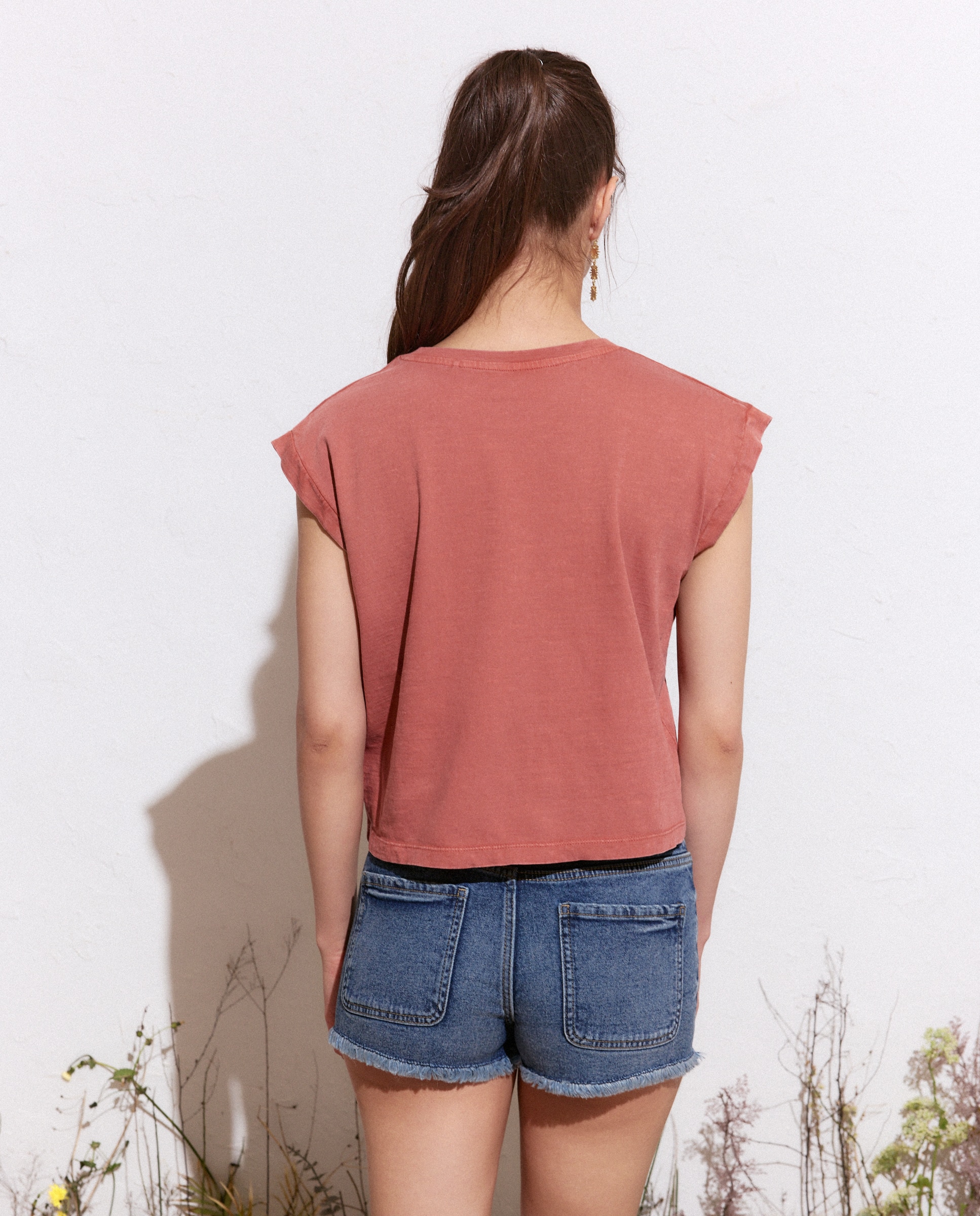 T-shirt sem Mangas com Bordado 770 Terracota-3