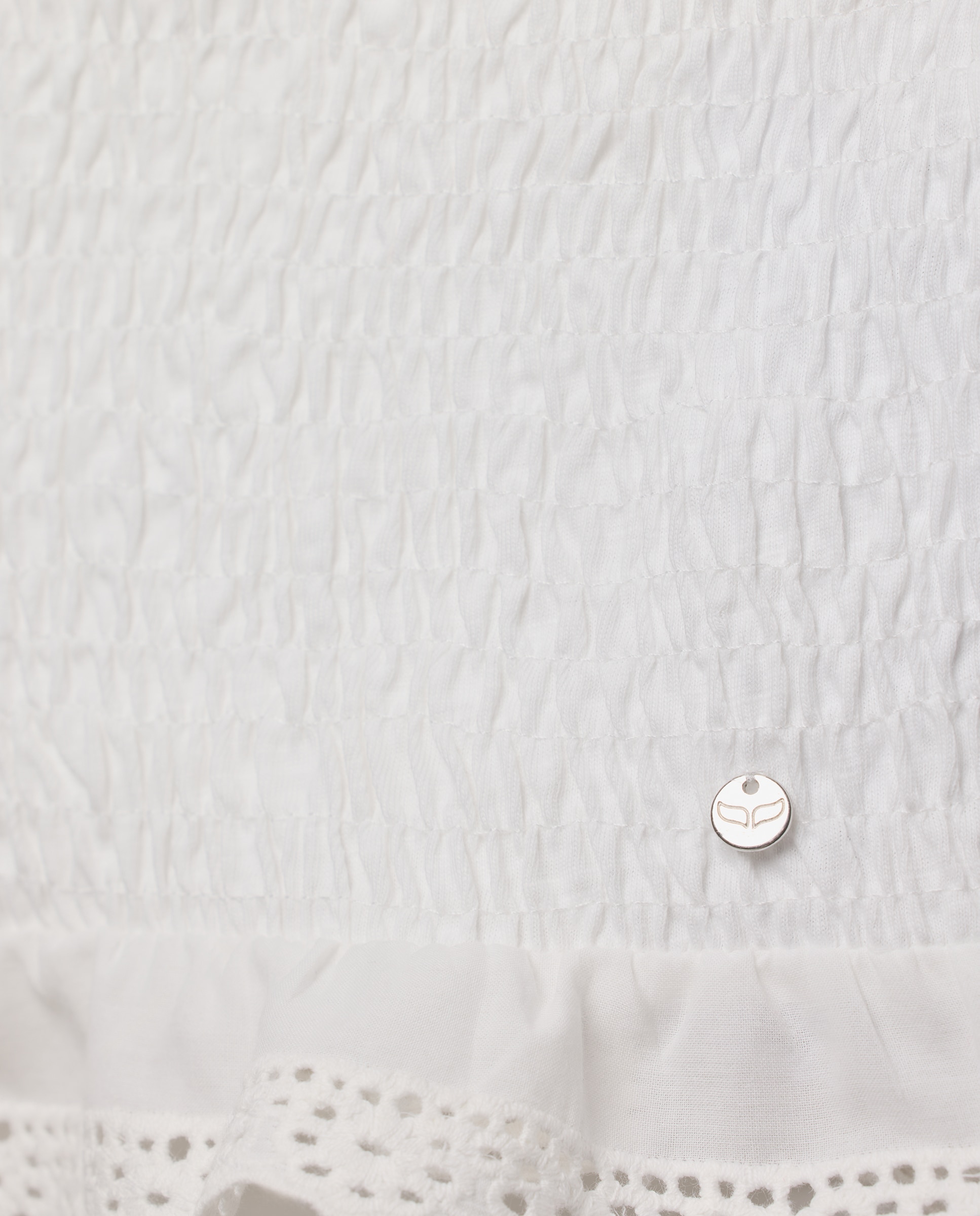 Top com Folho, Bordado Suíço e Corpo Smock Branco-5