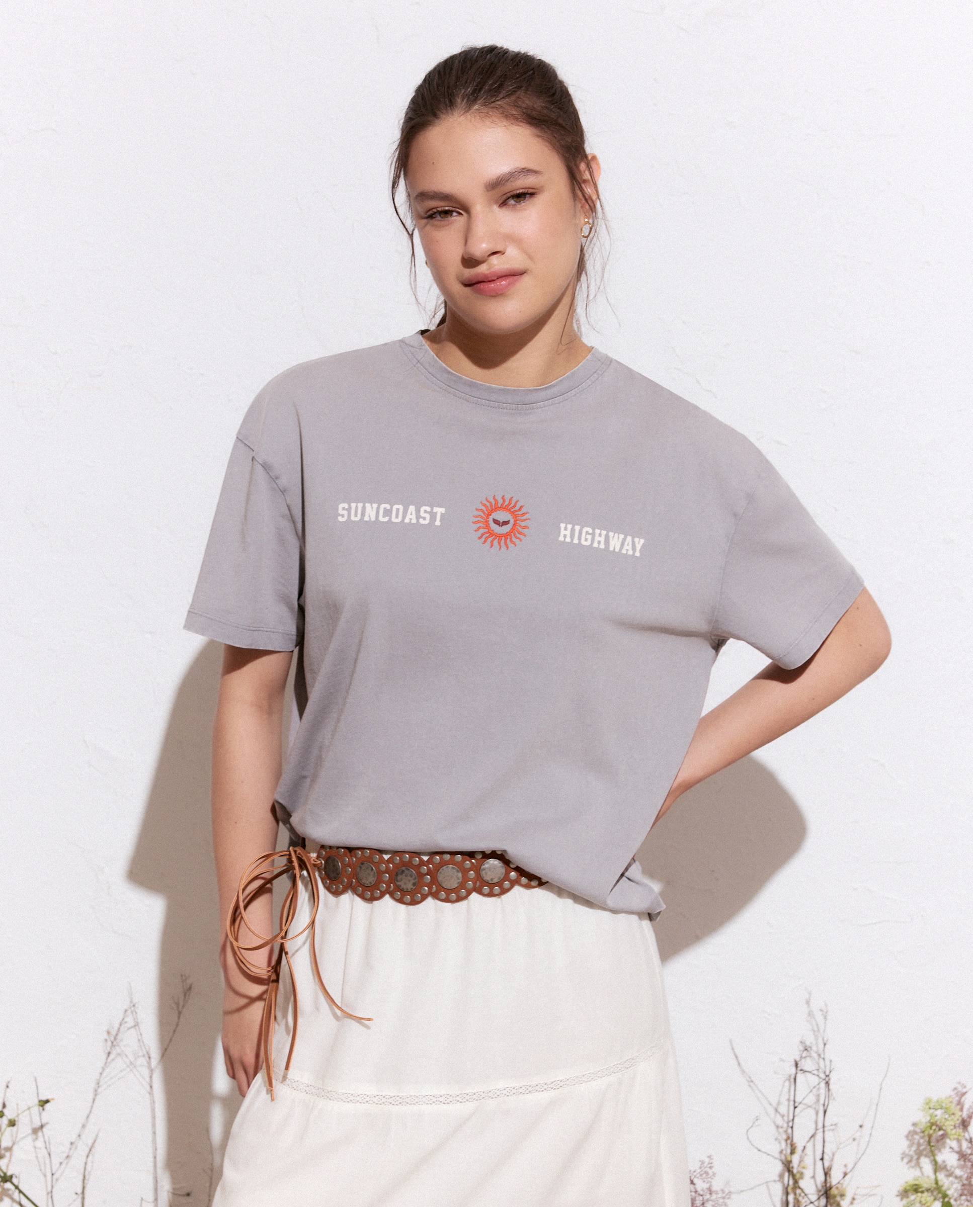 Camiseta de mujer print frontal y espalda - Green Coast - 820 Gris medio 820 Gris medio-1