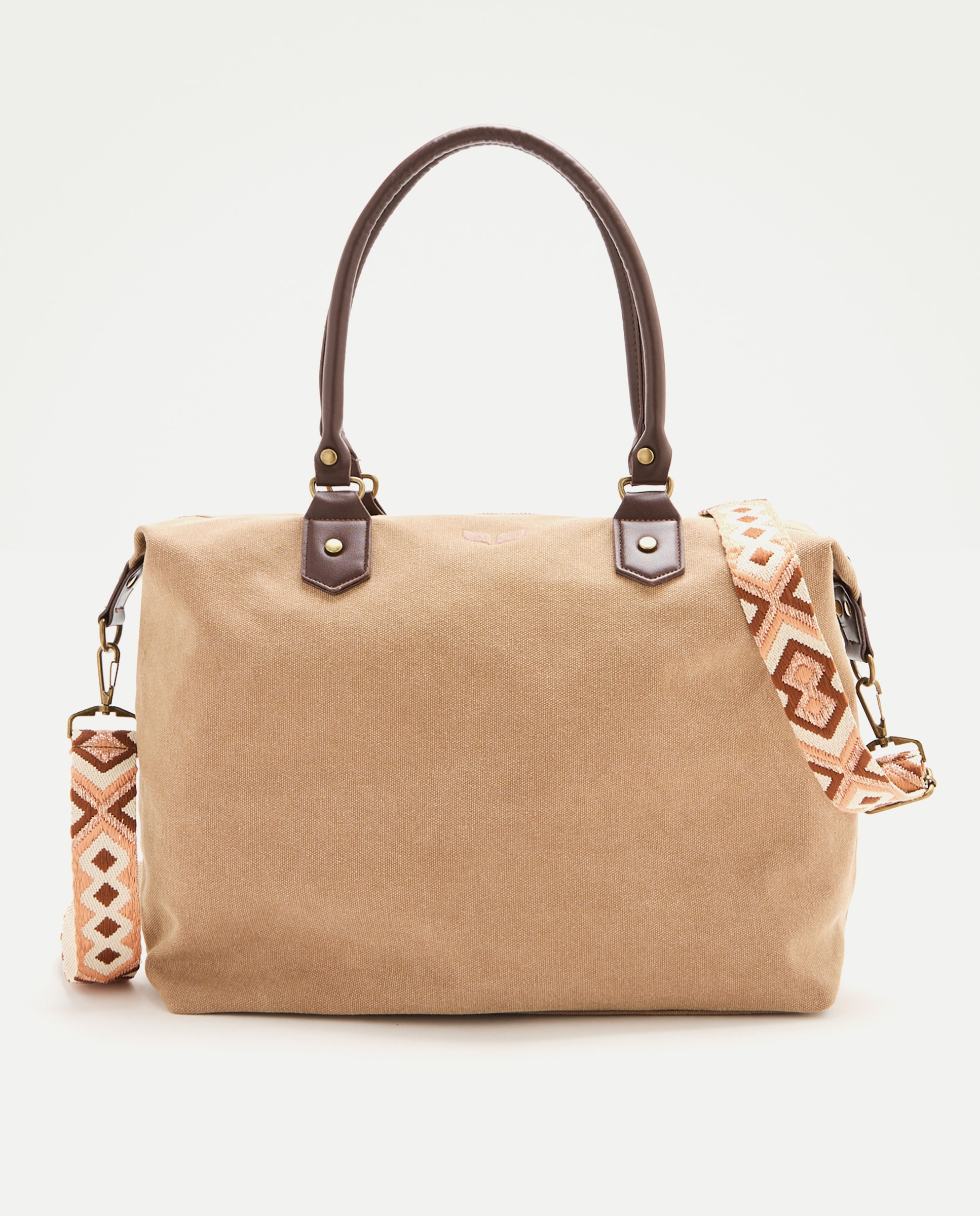 Mala Shopper de Algodão Castanho-1