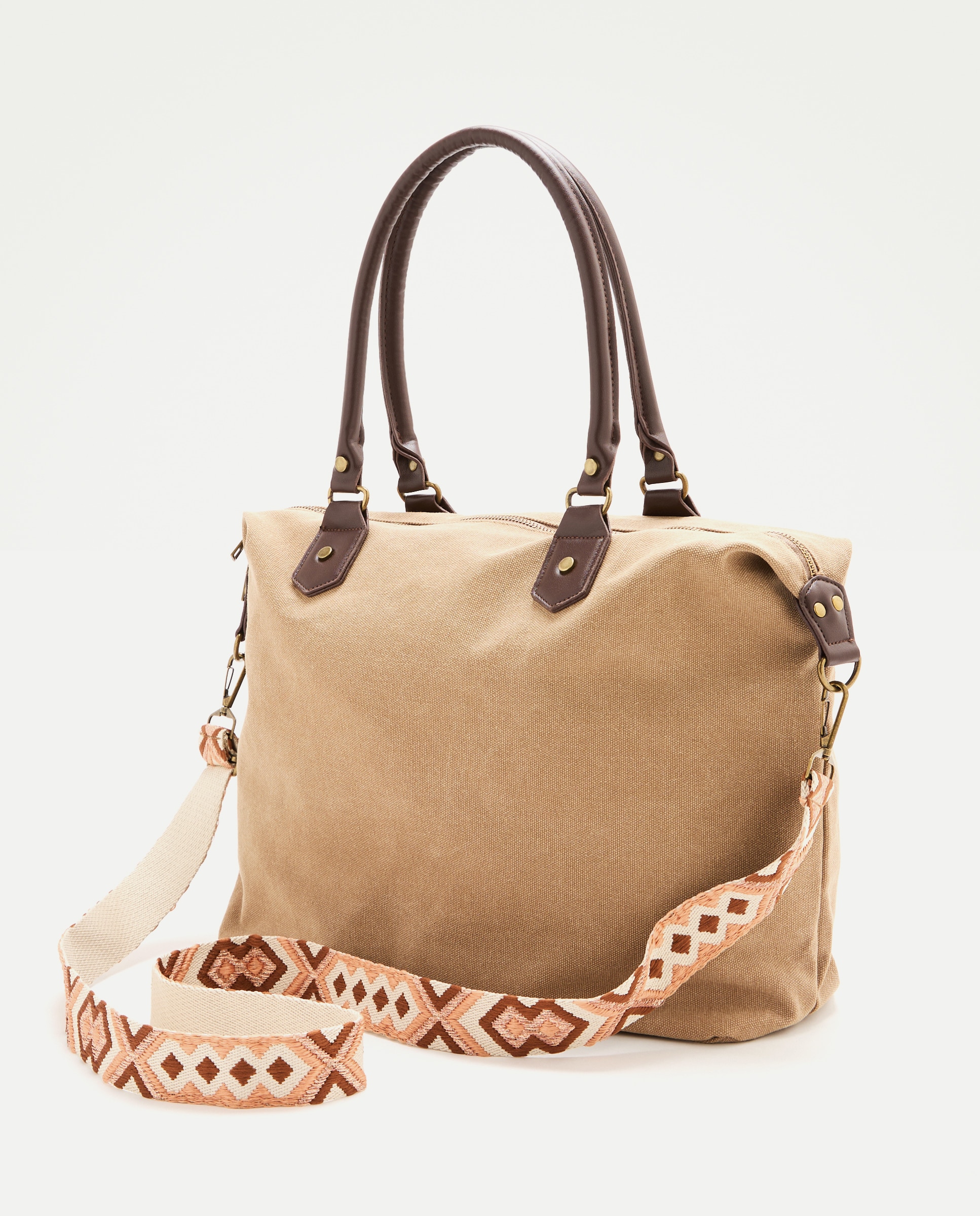 Mala Shopper de Algodão Castanho-2