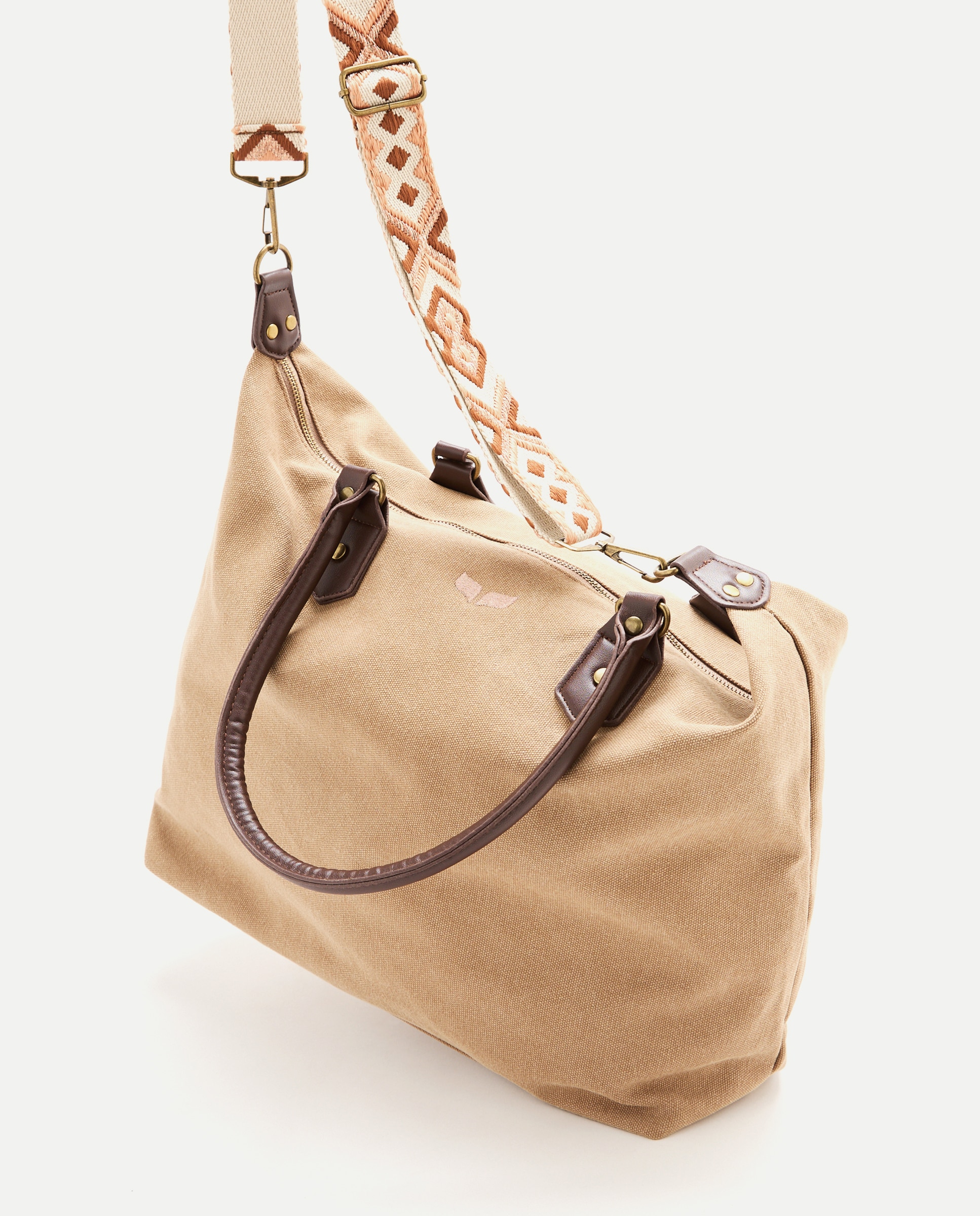 Mala Shopper de Algodão Castanho-3