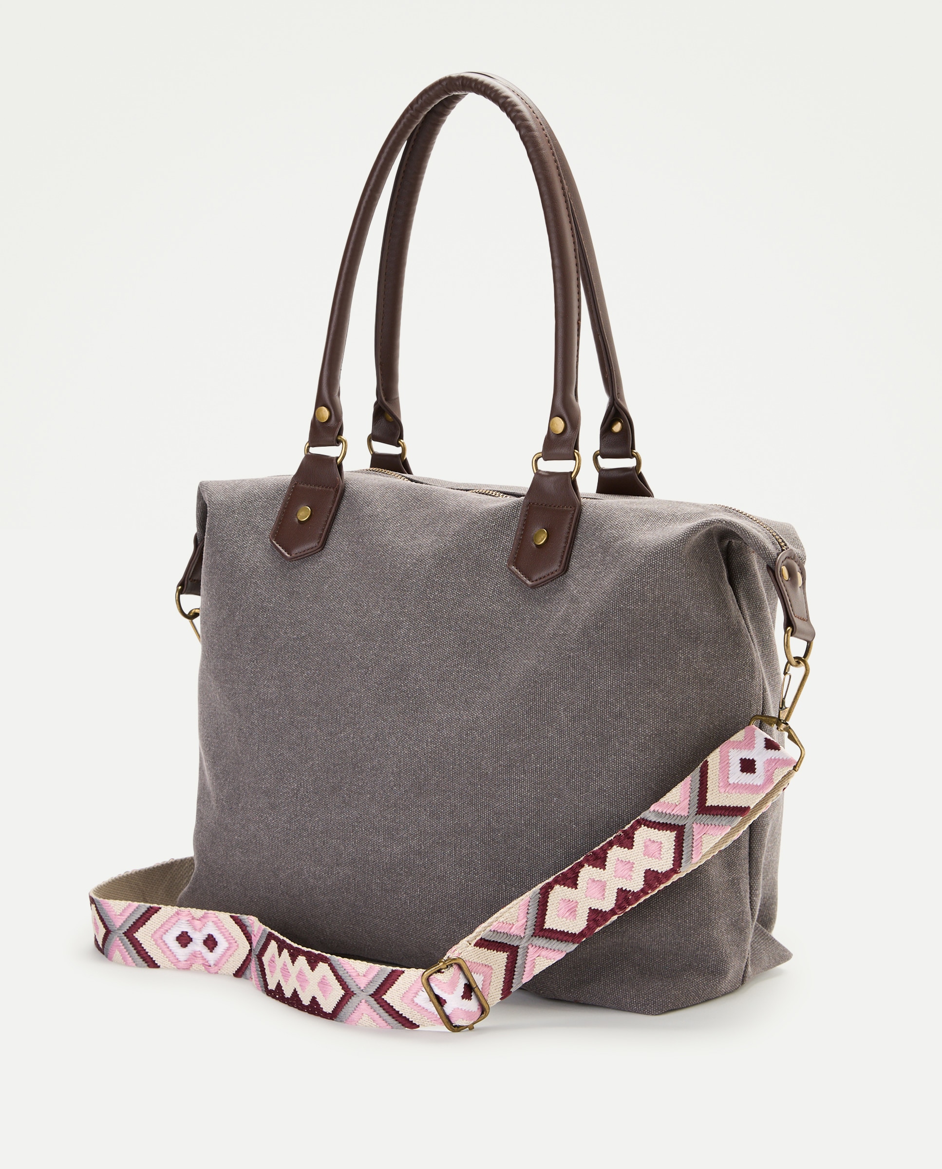 Mala Shopper de Algodão com Tachas 820 Cinzento Médio-2