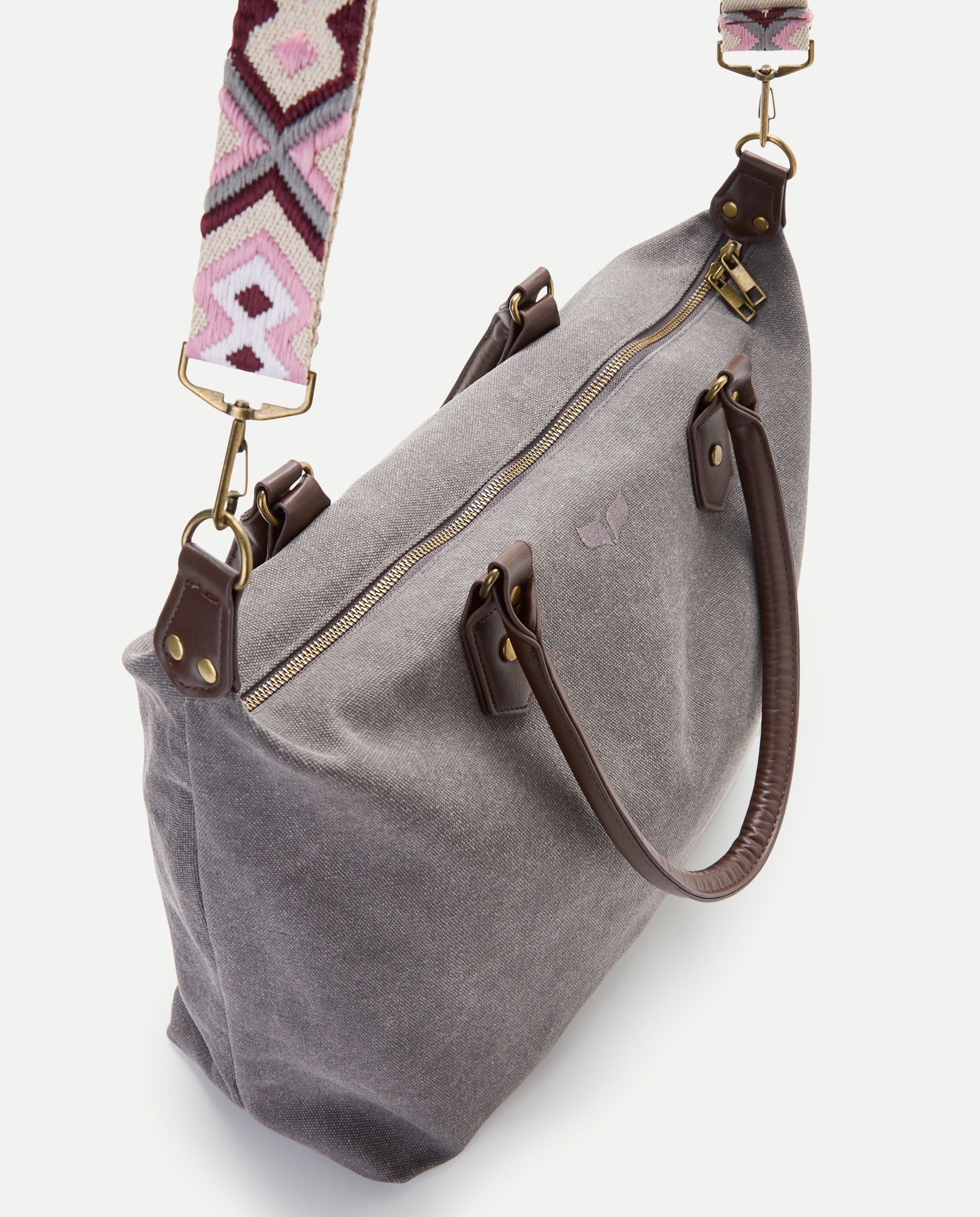 Mala Shopper de Algodão com Tachas 820 Cinzento Médio-3