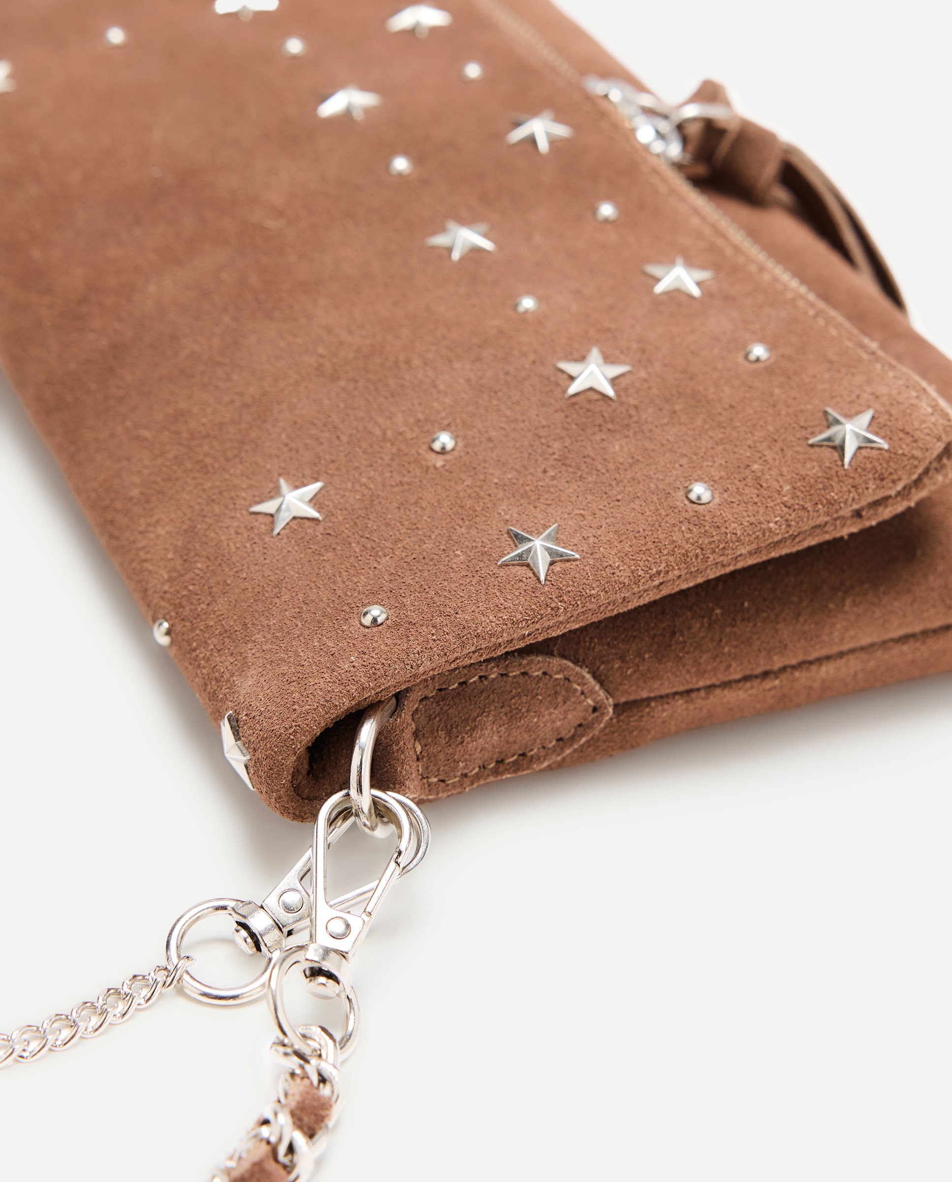 Mala Tiracolo em Pele com Estrelas e Tachas Castanho-4