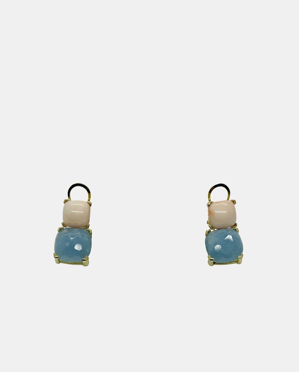 Imagen 0 de Pendiente de oro con piedras de coral y aguamarina Azul