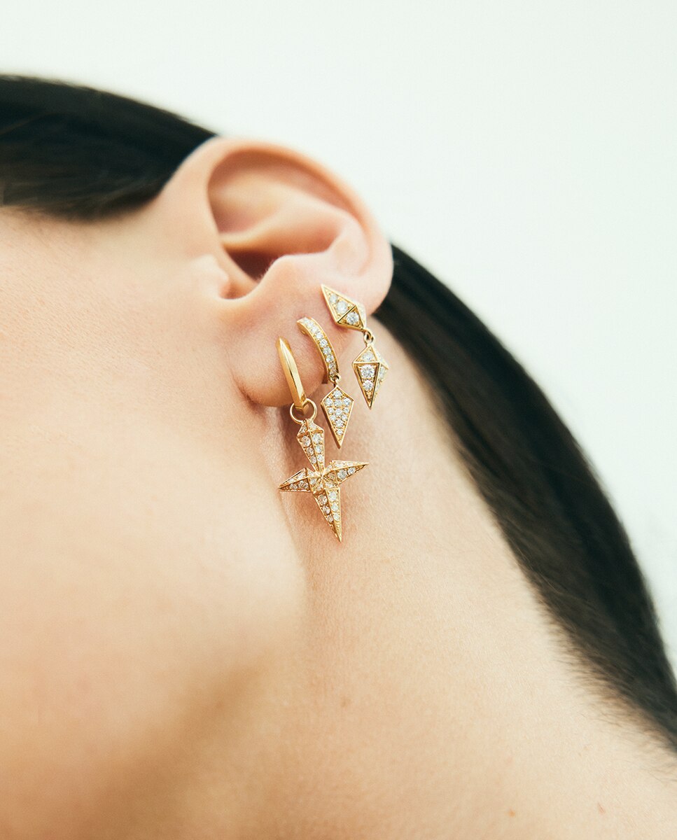 Pendiente de aro individual Rockaway de oro y diamantes - STATEMENT - Blanco Blanco-3