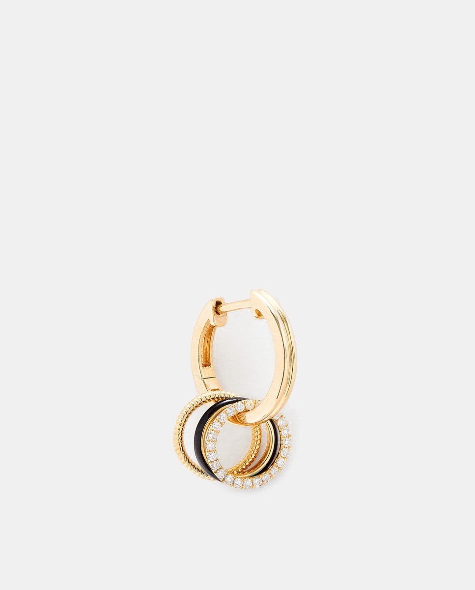 Imagen 0 de Pendiente de aro individual de oro con diamantes y esmalte Negro