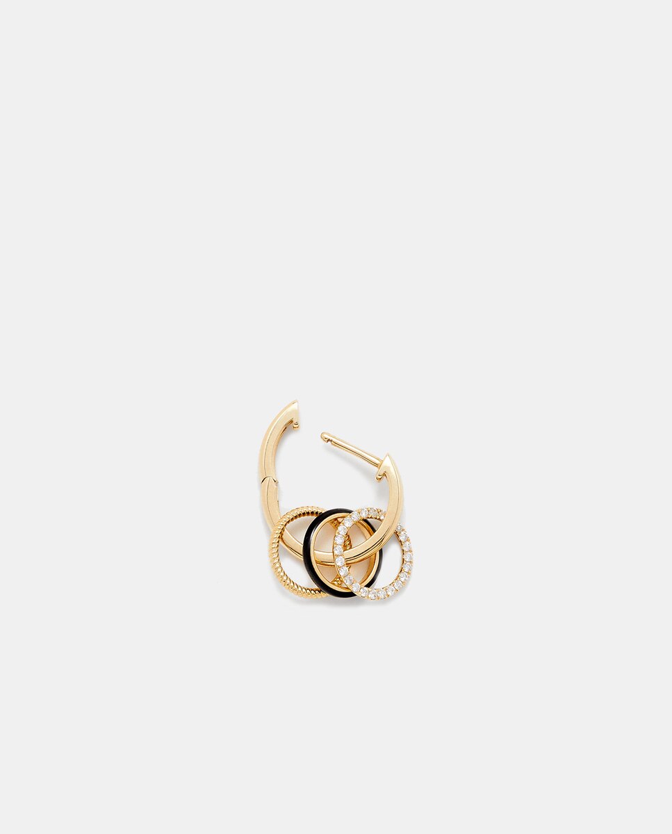 Imagen 2 de Pendiente de aro individual de oro con diamantes y esmalte - Yvonne Léon - Negro Negro