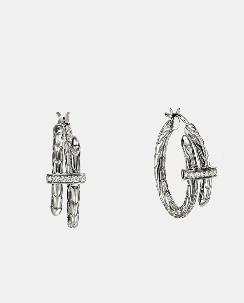 Pendientes de aro Spear de plata y diamantes - John Hardy - Plata Plata-1