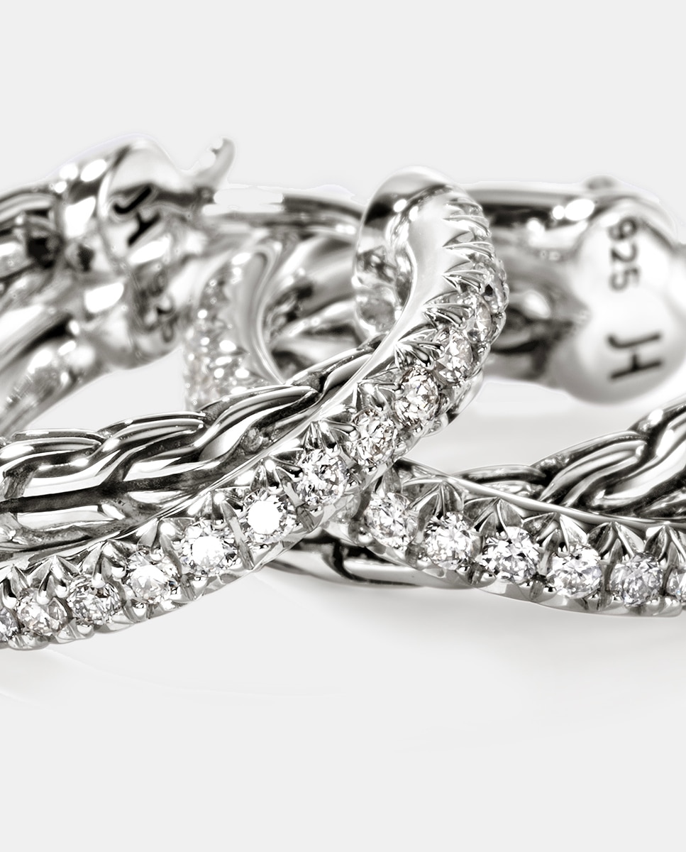 Pendientes de aro JH Essentials de plata y diamantes - John Hardy - Plata Plata-3