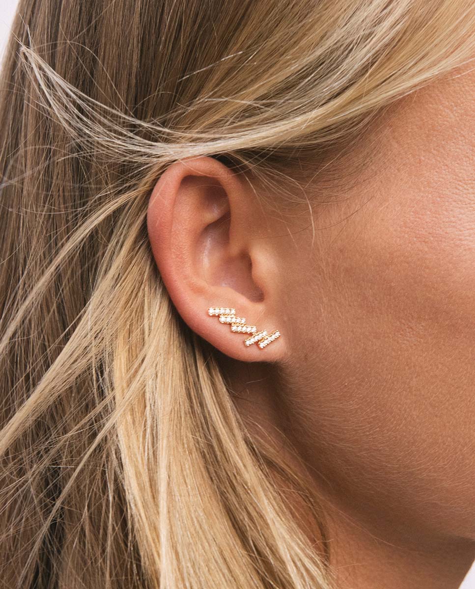 Pendientes Skyline de oro y diamantes - Gold & Roses - Blanco Blanco-2
