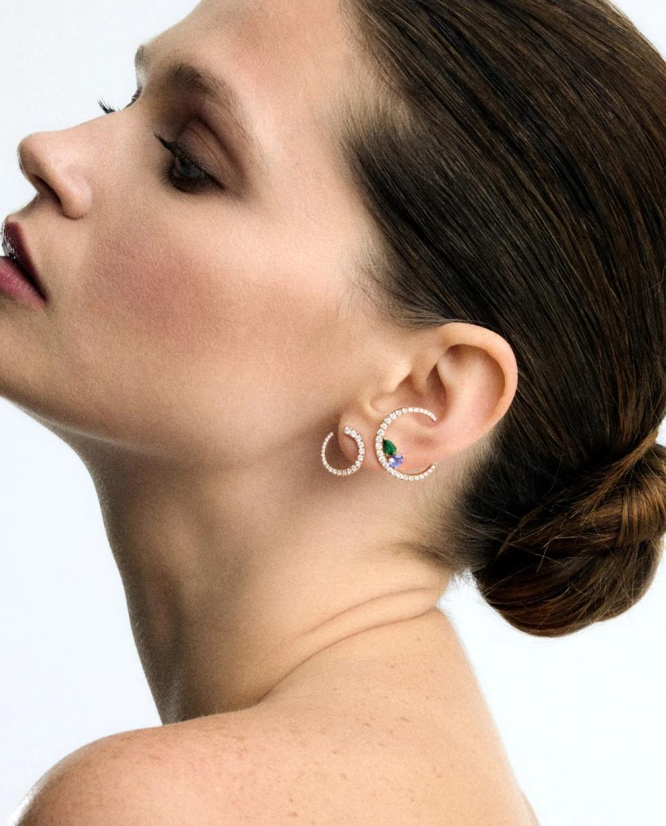 Pendientes de aro Sasa de oro y diamantes - Gold & Roses - Blanco Blanco-2