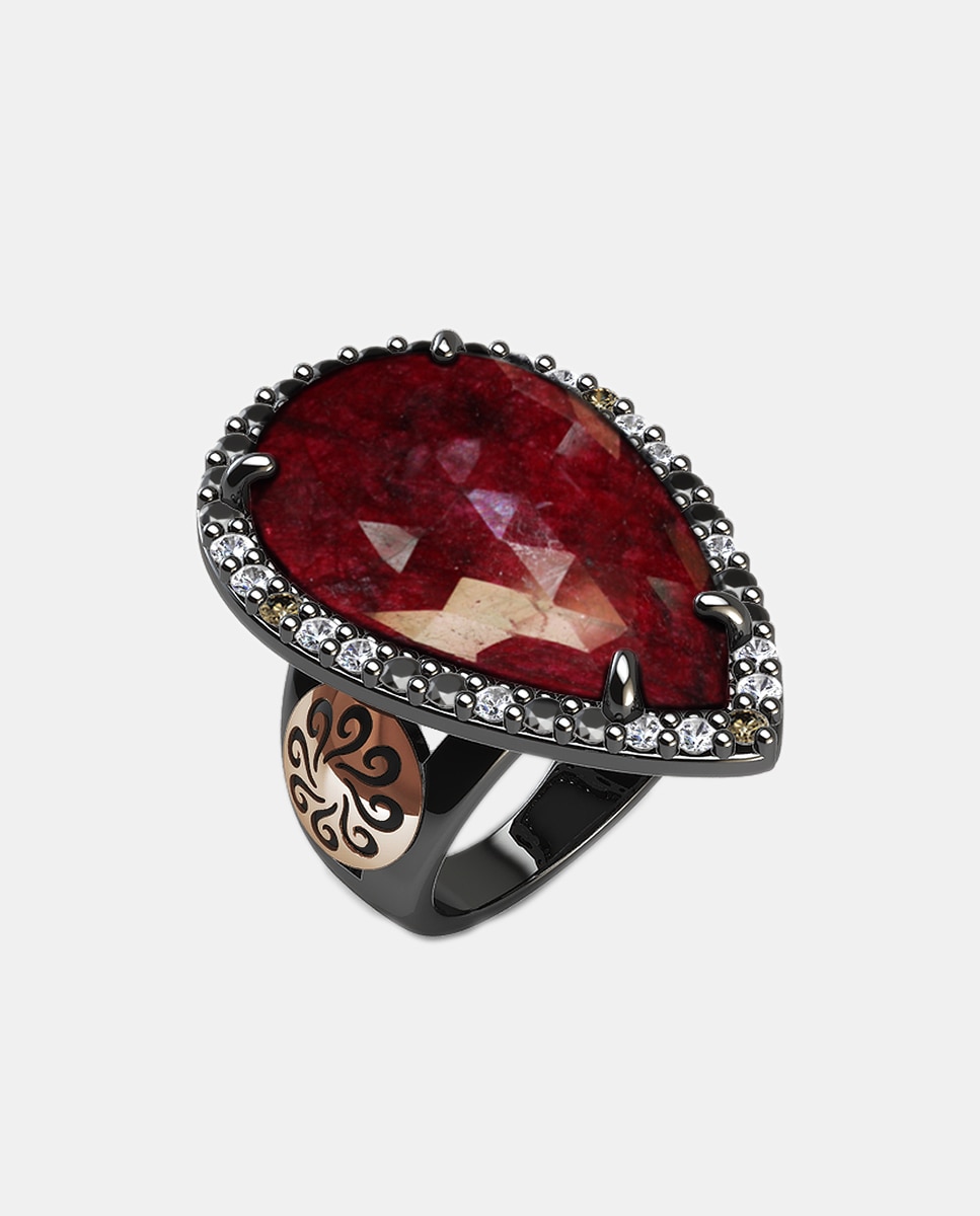 Imagen 1 de Pendientes Rose Cut de plata con corindón, diamantes y espinelas Rojo