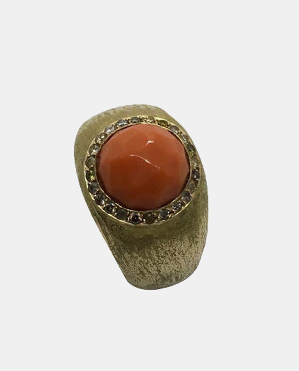Imagen 0 de Anillo de oro, diamantes y piedras multicolor Coral