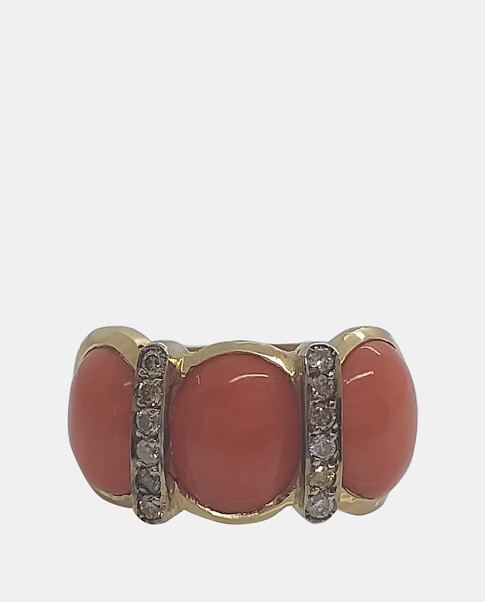 Imagen 0 de Anillo de oro, diamantes  y coral Coral