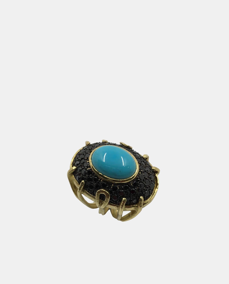 Imagen 0 de Anillo de oro, diamante negro y turquesa Multicolor