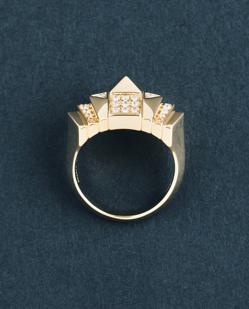 Anillo Mini Pyramid Rockaway de oro y diamantes - STATEMENT - Blanco Blanco-2