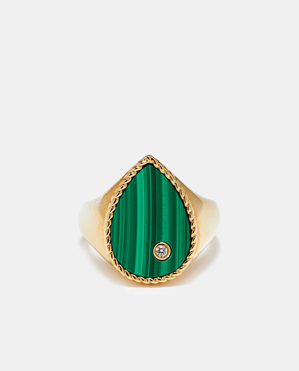 Imagen 0 de Anillo de oro, malaquita y diamante Verde