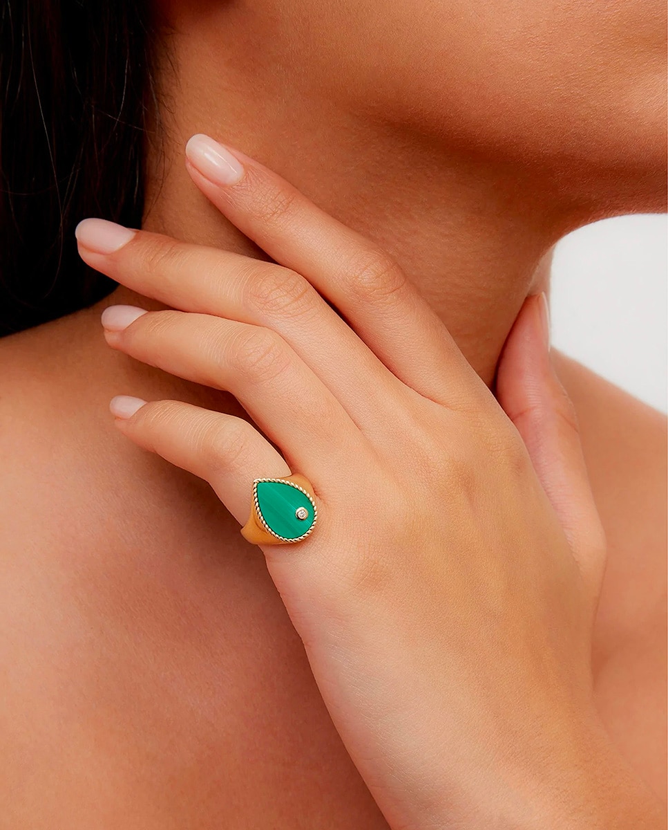 Imagen 4 de Anillo de oro, malaquita y diamante - Yvonne Léon - Verde Verde