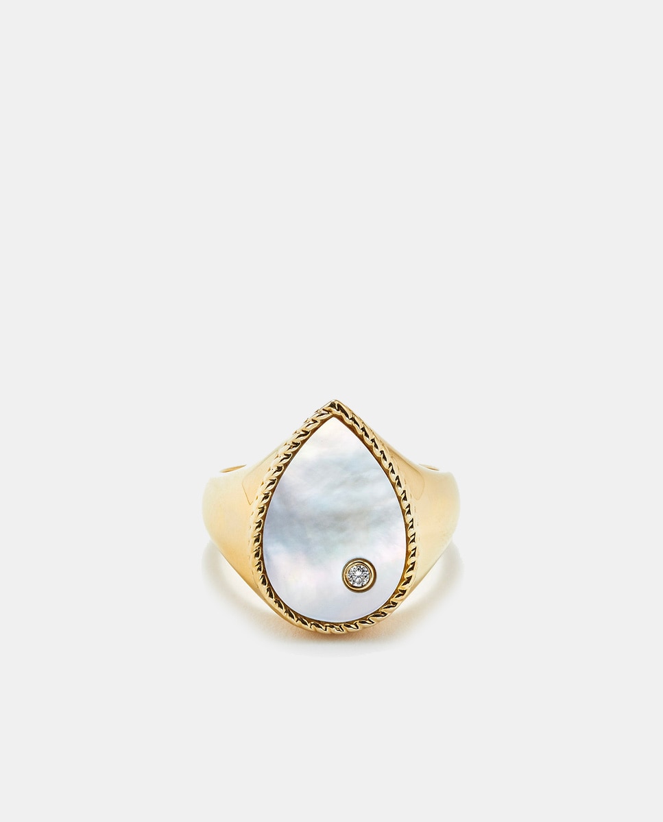 Imagen 0 de Anillo de oro, madreperla diamante Blanco