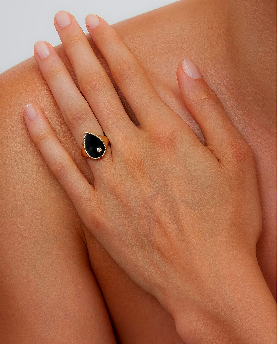Imagen 4 de Anillo de oro, ónix y diamante - Yvonne Léon - Negro Negro