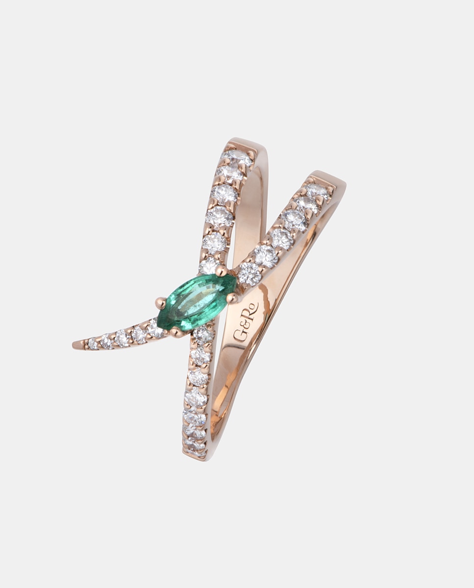 Imagem 0 de Anel Jardín de Aire de Ouro com Diamante e Esmeralda