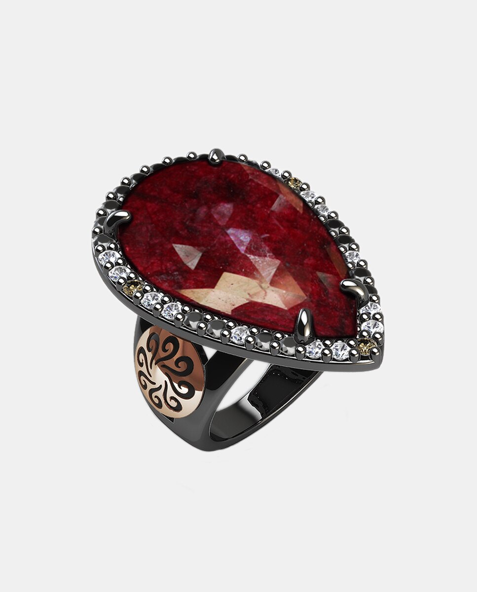Imagen 0 de Anillo Rose Cut de plata con corindón, diamantes y espinelas Rojo