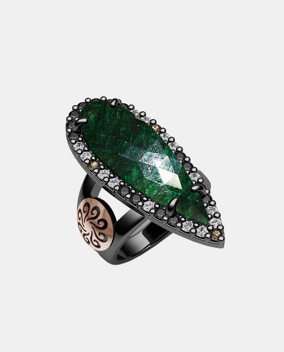 Bohemme - Anillo Rose Cut de plata con corindón, diamantes y espinelas.