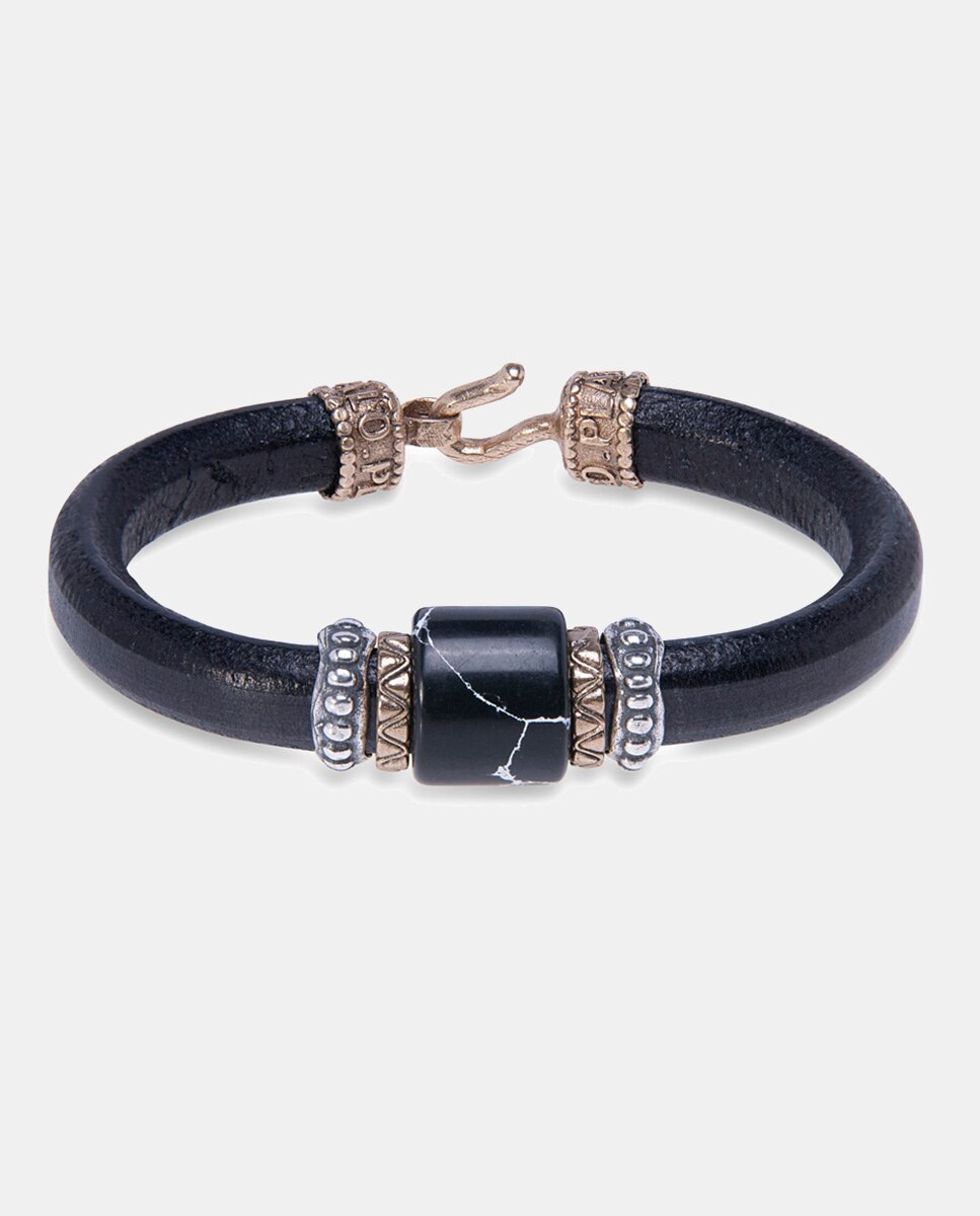 Imagen 0 de Pulsera Man de piel y plata Negro